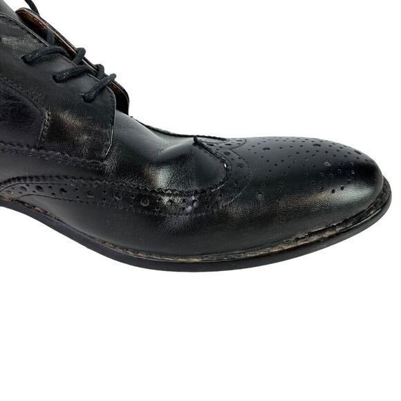 Aston Grey Collection Cross Mens Black Leather Wingtip Oxford Dress Shoes sz 9 - Picture 2 of 16